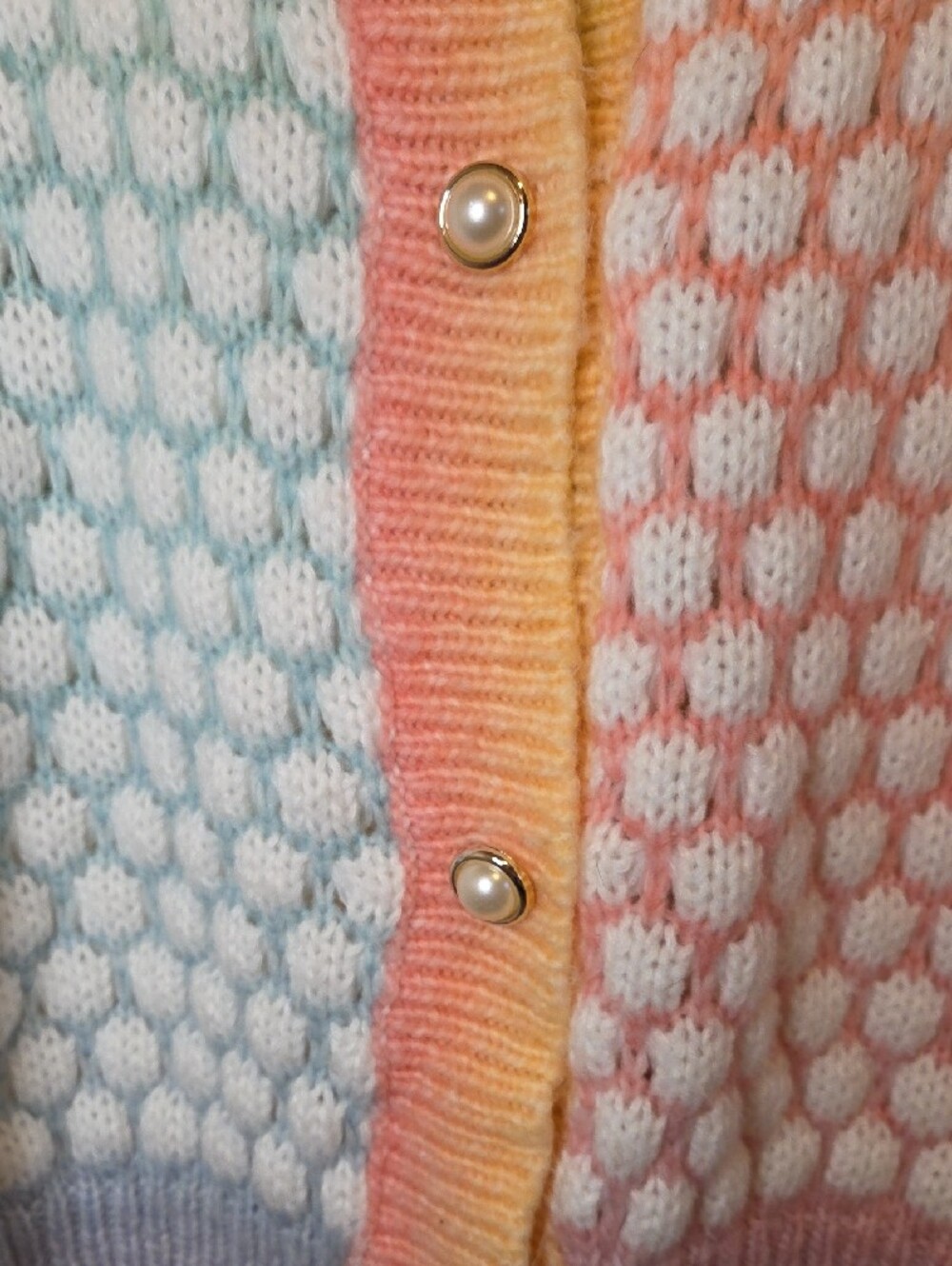 Pastel Rainbow 🌈 Gradient Honeycomb Knit Cardigan  Crop Sweater - Picture 5 of 6